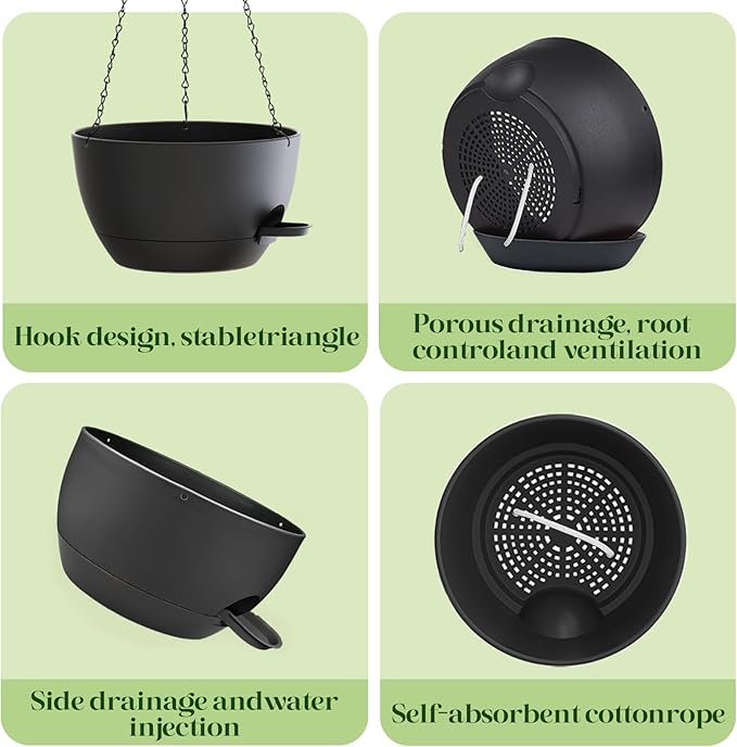 2 Pack 10 Inch Self Watering Hanging Planters - Image 7