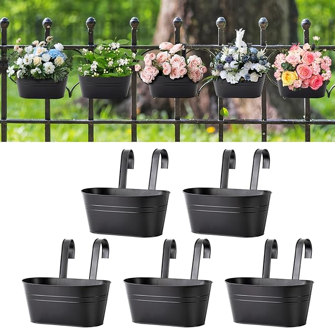 5 Pcs Iron Hanging Flower Pots 11 Inch Hanging Planters by Zishine