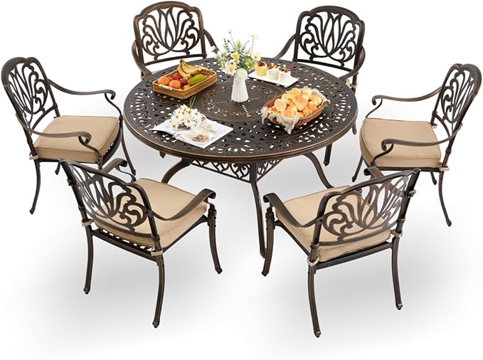 7-Piece Cast Aluminum Patio Furniture, Outdoor Dining Sets by Unknown