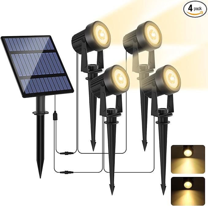 Solar Spotlights Outdoor Waterproof, Warm White Landscape Spotlights, by LINQELLY