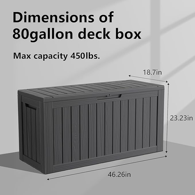 80 Gallon Outdoor Deck Box, Lockable Waterproof Outdoor Storage Boxes - Image 6