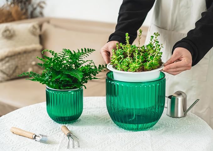 Melphoe 2 Pack Self Watering Hanging Planters Indoor Flower Pots, 5.3/8.3 Inch - Image 4