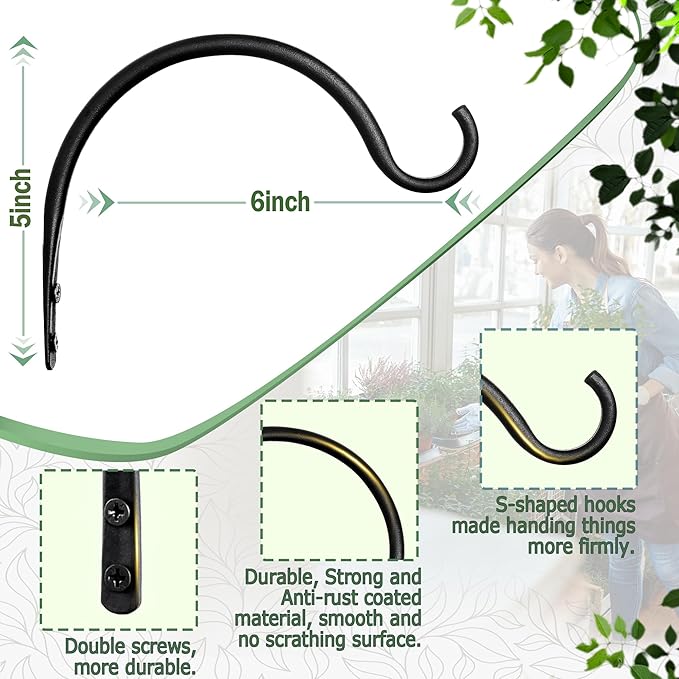 Qiang Ni Hanging Plant Bracket Hooks: 6 Inch Wall Plant Hook Planters and Decor - Image 4