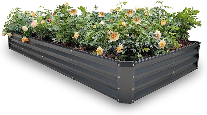 GARDMAX 8x4x1FT Galvanized Raised Garden Bed Kit, Metal Planter Boxes Outdoor by ChooseGardmaxforbetterlife