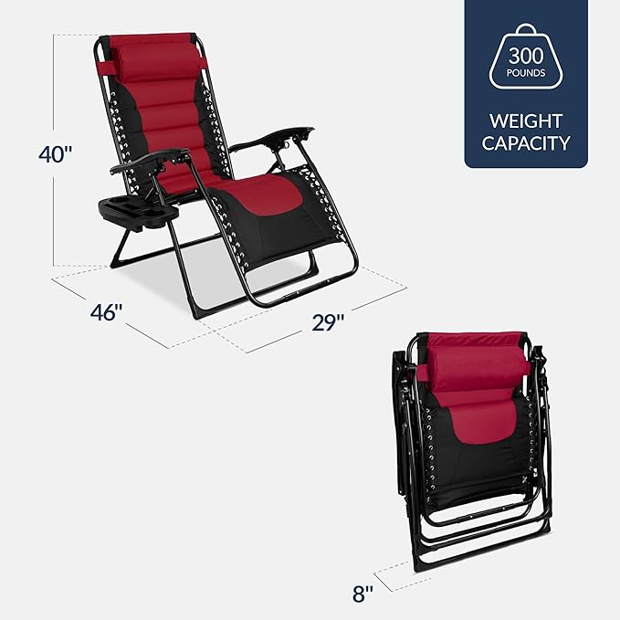 Best Choice Products Oversized Padded Zero Gravity Chair, Folding Outdoor Patio - Image 3