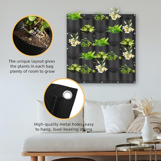 Hanging Planting Grow Bags, 25 Pockets Hanging Vertical Wall Planter Wall - Image 5