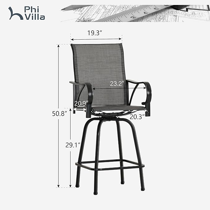 PHI VILLA Outdoor Swivel Bar Stools Set of 6, Bar Height Patio Bar Stools & - Image 2