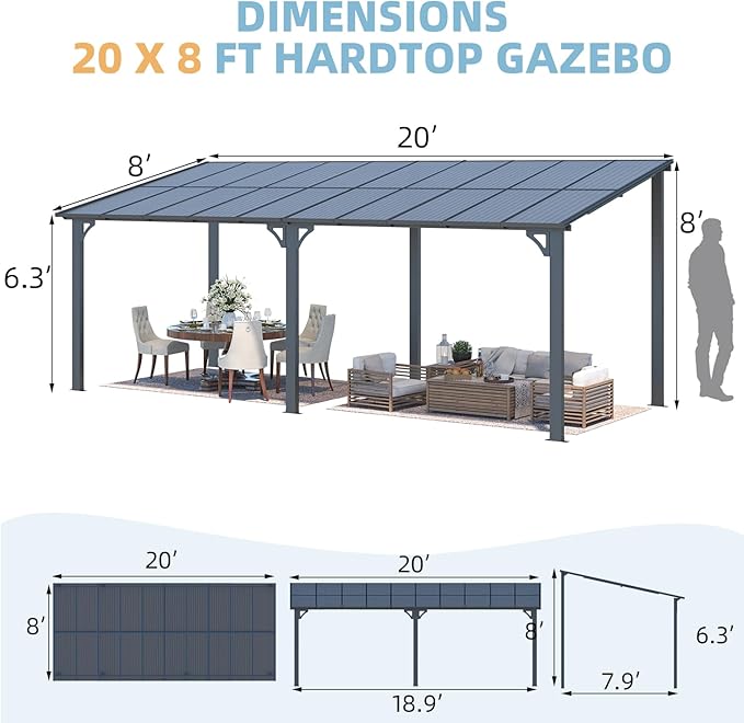 AECOJOY 20' x 8' Outdoor Gazebo - Image 7
