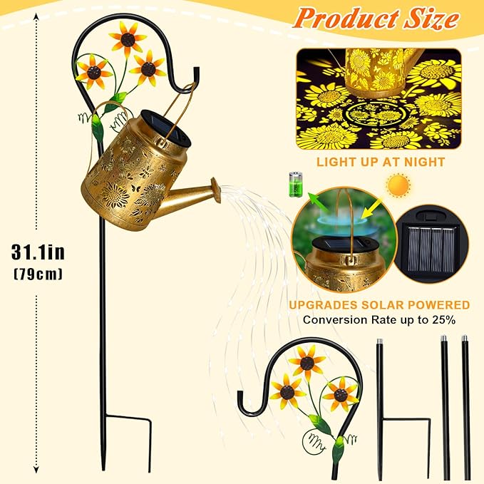 Sunflower Solar Watering Can Lights, Outdoor Waterproof Garden Lanterns - Image 7