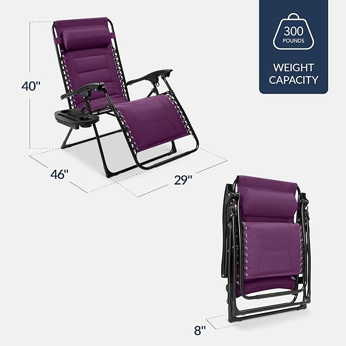 Best Choice Products Oversized Padded Zero Gravity Chair, Folding Outdoor Patio - Image 2