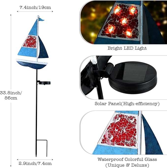 Solar Garden Lights Sailboat Stake Decor-Yard Outdoor Statue Decorations - Image 2