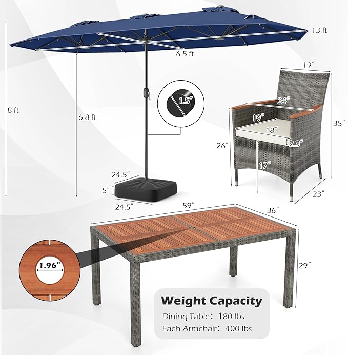 Tangkula 9 Pieces Rattan Outdoor Dining Set - Image 6