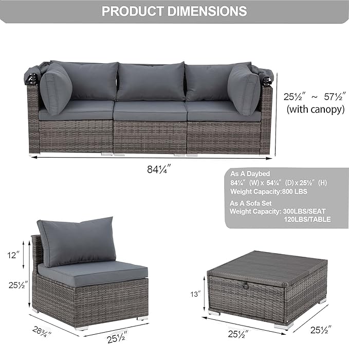 HOMREST 6 Pieces Patio Furniture Sets, Outdoor Daybed - Image 2