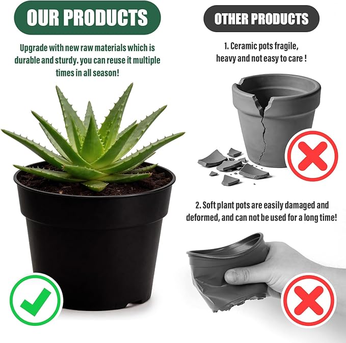 50 Pack 6 Inch Nursery Pots, Plastic Flower Pots, Thick Plant Pots - Image 4
