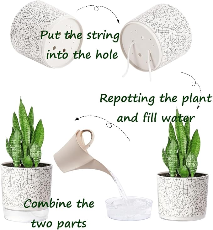 Self Watering Pots for Indoor Plants, 6 & 5 & 4 Inch Stylish Flower Pots - Image 7