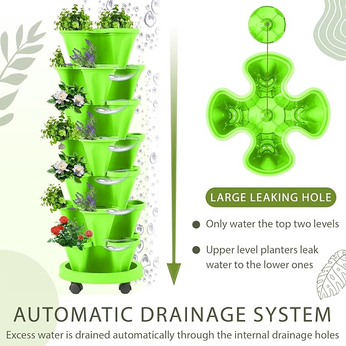 Umigy 2 Set of 7 Tier Vertical Planter Stackable Tower Planters Strawberry Herb - Image 3