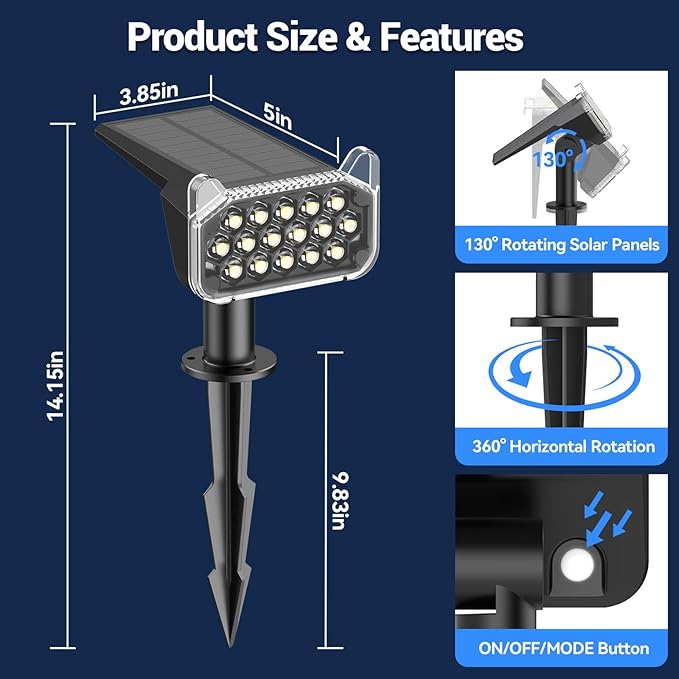 WdtPro Solar Spot Lights Outdoor Waterproof, Bright Solar Lights Outdoor - Image 9
