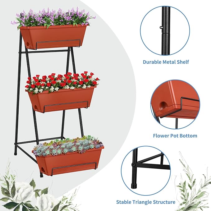 Vertical Raised Garden Bed Outdoor 3 Tiered Garden Planters Standing Elevated - Image 3