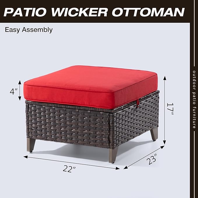 Joyside Patio Ottoman Set of 2, All Weather Outdoor Rattan Ottomans Patio - Image 2