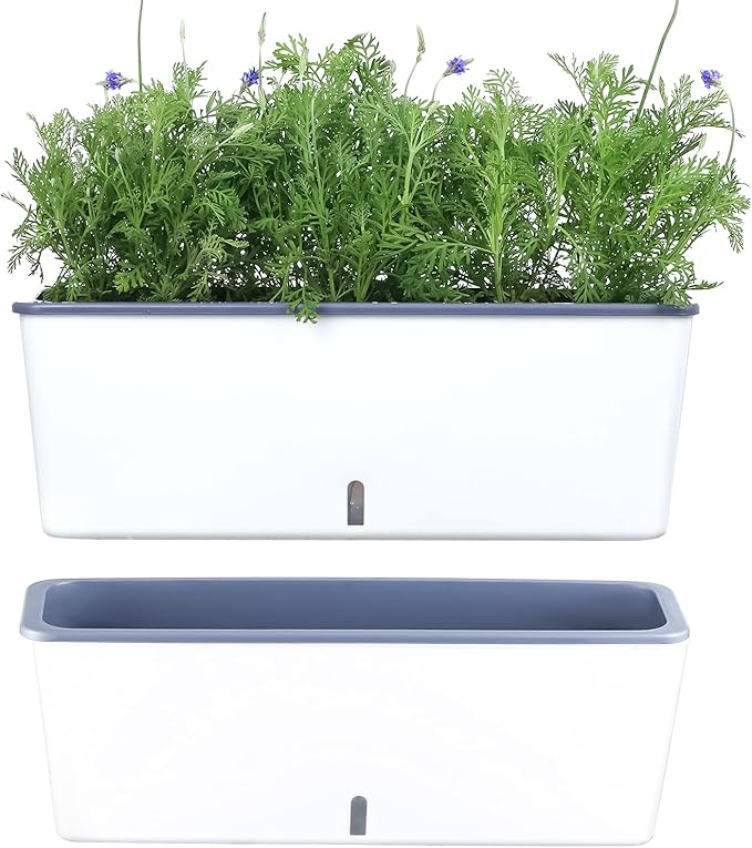 2 Pack Rectangular Planter 17 x 4.5 in Self Watering Planter Window Sill by Planterhoma