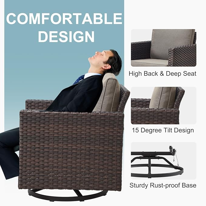 Belord 6 Piece Outdoor Furniture Patio Wicker Sofa Set, Oversize Outdoor Swivel - Image 4