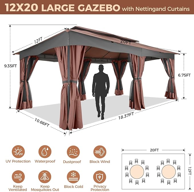 COBIZI Gazebo 12x20 Heavy Duty Gazebos - Image 3