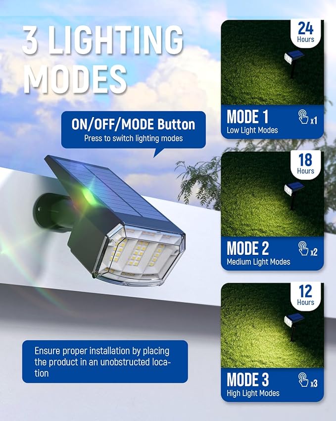 Solar spotlights Outdoor 63 LED 3 Lighting Modes, IP65 Waterproof Lighten Yard - Image 3