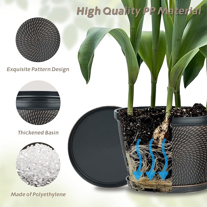 Quarut 12 Inch 4 Pack Large Plant Pots, Plastic Flower Pot - Image 5