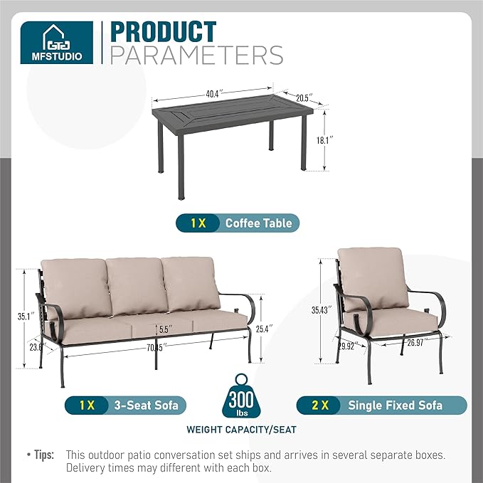 MFSTUDIO 5 Seats Large Metal Patio Conversation Sets, 4 Pieces Outdoor - Image 7