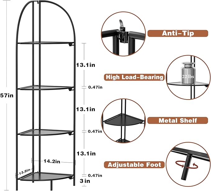 Crofy Foldable 4 Tier Corner Shelf, Metal Corner Plant Stand - Image 3