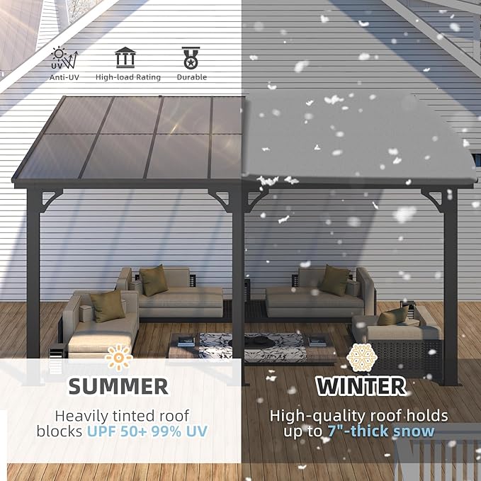 AECOJOY 10' x 14' Adjustable Height Outdoor Lean to Gazebo Pergola - Image 6