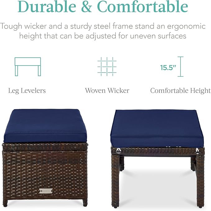Best Choice Products Set of 2 Wicker Ottomans, Additional Seating, Side Table - Image 2