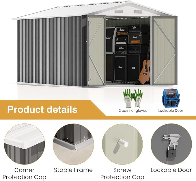 Patiowell 12 x 8 FT Outdoor Storage Shed, Steel Shed Storage House - Image 6