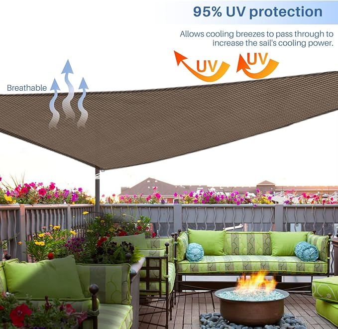 E&K Sunrise 14' x 14' x 14' Sun Shade Sail Triangle Canopy Shade Cover UV Block - Image 5