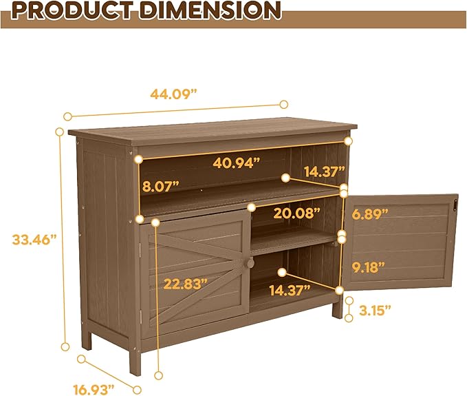 HIPS All-Weather Outdoor Storage Cabinet, Outdoor Sideboard - Image 3