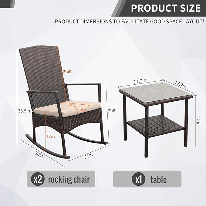 Outdoor Rocking Chair 3 Pieces High-Backed Rocking Chair Patio Rocking Chairs - Image 2