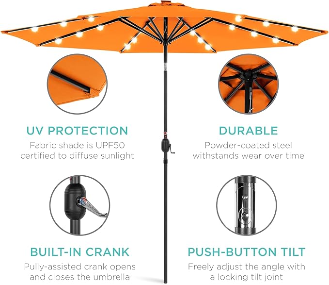 Best Choice Products 10ft Solar Polyester LED Lighted Patio Umbrella w/Tilt - Image 5