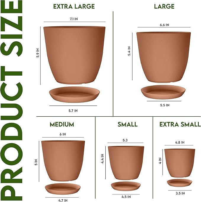 Utopia Home - Plastic Terracotta Pots - 7/6.6/6/5.3/4.8 Inches Flower Pots - Image 5