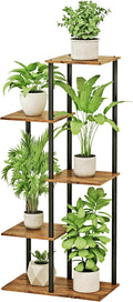 Plant Stand Indoor 5 Tier 6 Potted Metal Wood Plant Shelf, Rustic Brown by GreenLivingSpaces