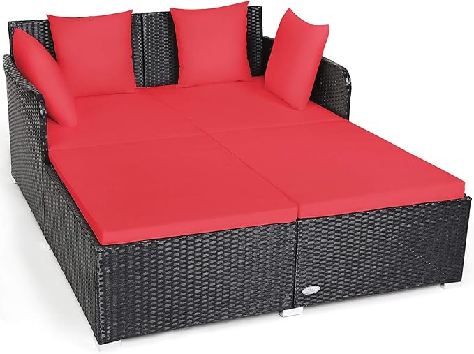 Tangkula Outdoor Rattan Daybed, Sunbed Wicker Furniture w/Spacious Seat by TANGKULA