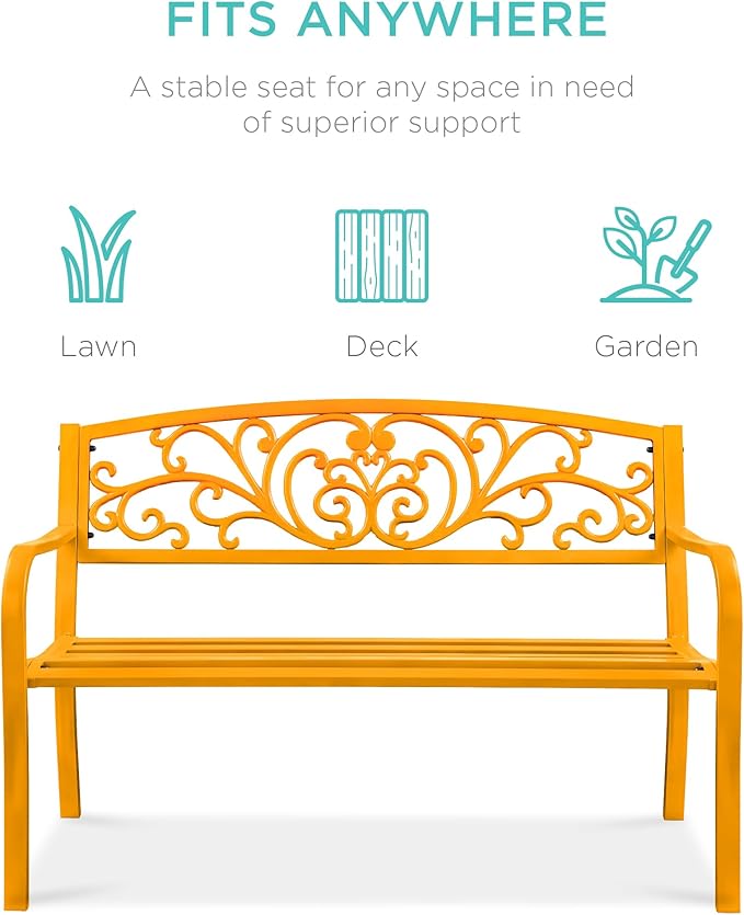 Best Choice Products Outdoor Bench Steel Garden Patio Porch Furniture - Image 3