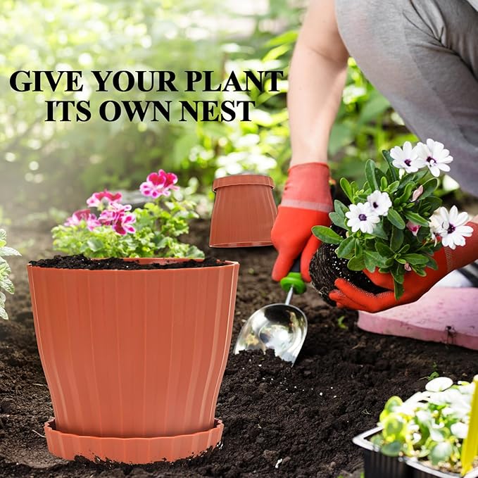 Plastic Flower Pots, 5 Pack 6 inch Indoor Plant Pots Planters - Image 6