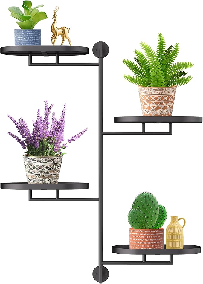 Window Rotating Plant Stand Shelf Indoor Black Metal Floating Shelves 4-Tier by YQSLYSF