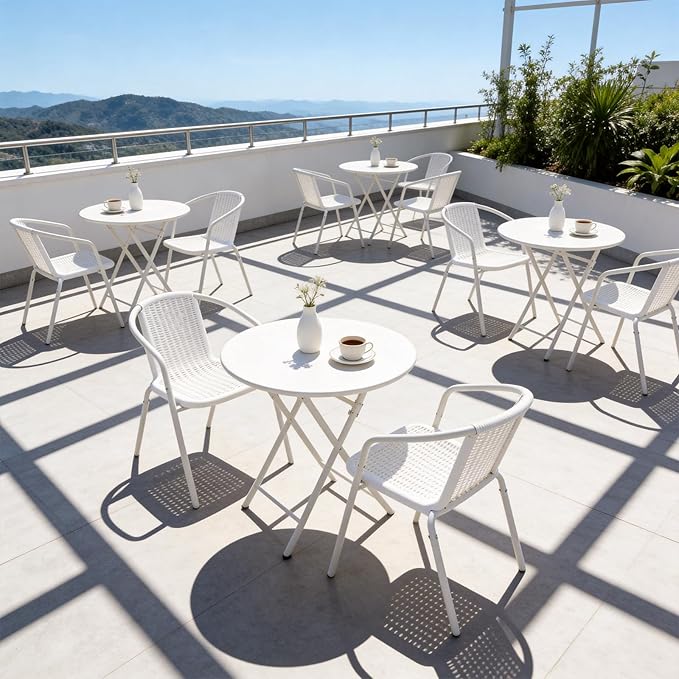 VINGLI PE Rattan Outdoor Dining Chairs Set of 2, Plastic Stackable Patio Chairs - Image 8