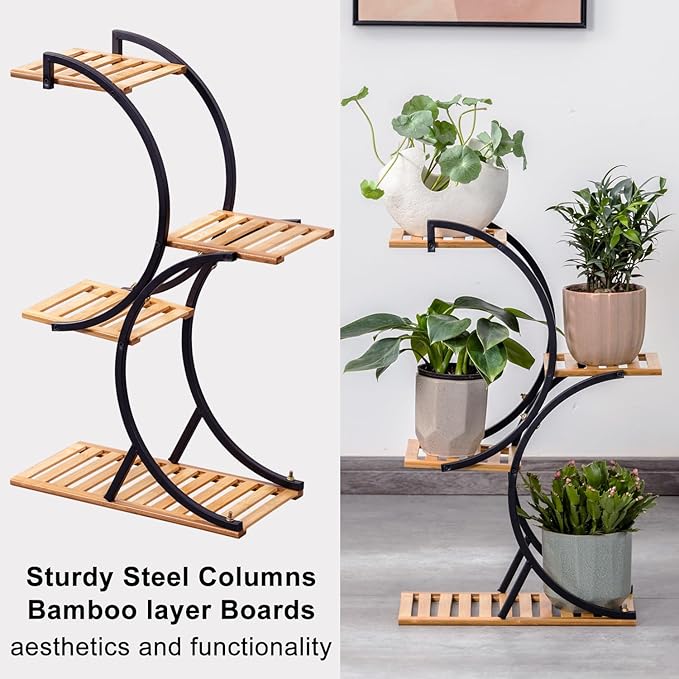Bamboo 4-Tier Plant Stand Rack Multiple Flower Pot Holder Shelf Indoor Outdoor - Image 3