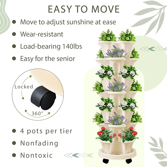 Umigy 2 Set of 7 Tier Vertical Planter Stackable Tower Planters Strawberry Herb - Image 4