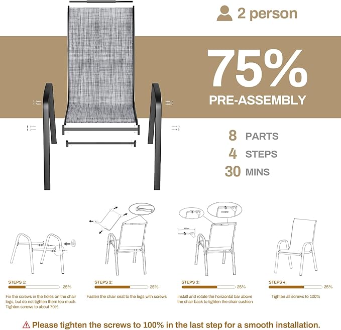 TLSUNNY Patio Chairs, Stackable Textilene Outdoor Dining Furniture - Image 4