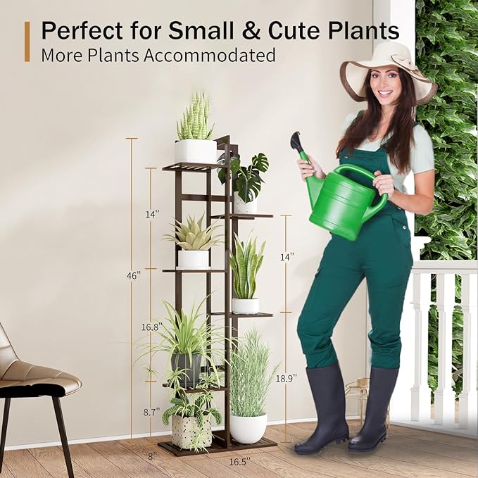 DolceLuna Plant Stand Indoor 6 Tier, Bamboo Plant Shelf Corner Display Rack - Image 3