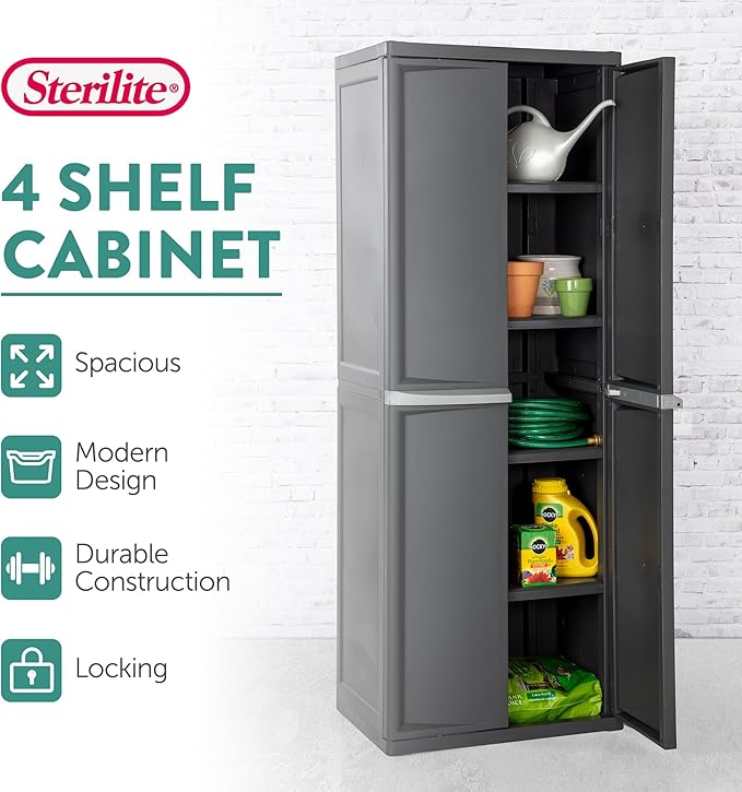 Sterilite 2-Pack 4 Shelf Cabinet, Lockable Utility Storage w/Adjustable Shelves - Image 3