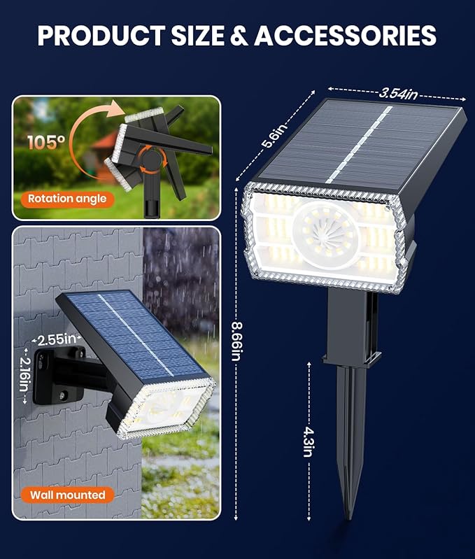Solar Spotlights Outdoor Waterproof IP67, 4 Pack Adjustable Wall&Ground Solar - Image 5